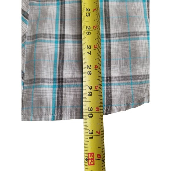 Men's Wrangler Western Fashion Pearl Snap Shirt Turquoise Plaid Short Sleeve - Picture 10 of 10